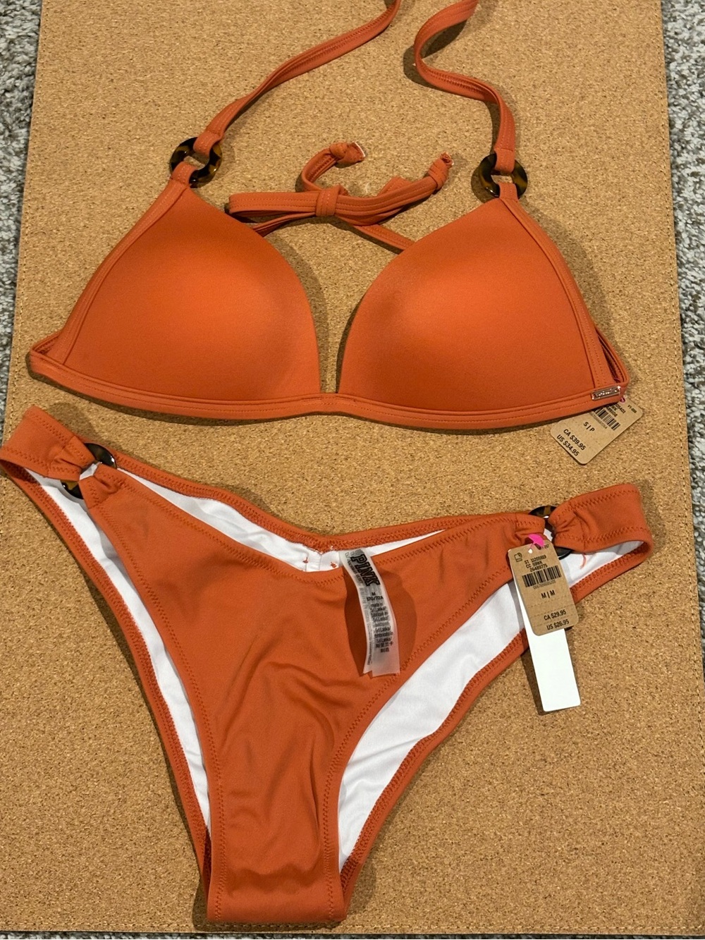 PINK Victoria's Secret Rust Orange Halter Bikini Set